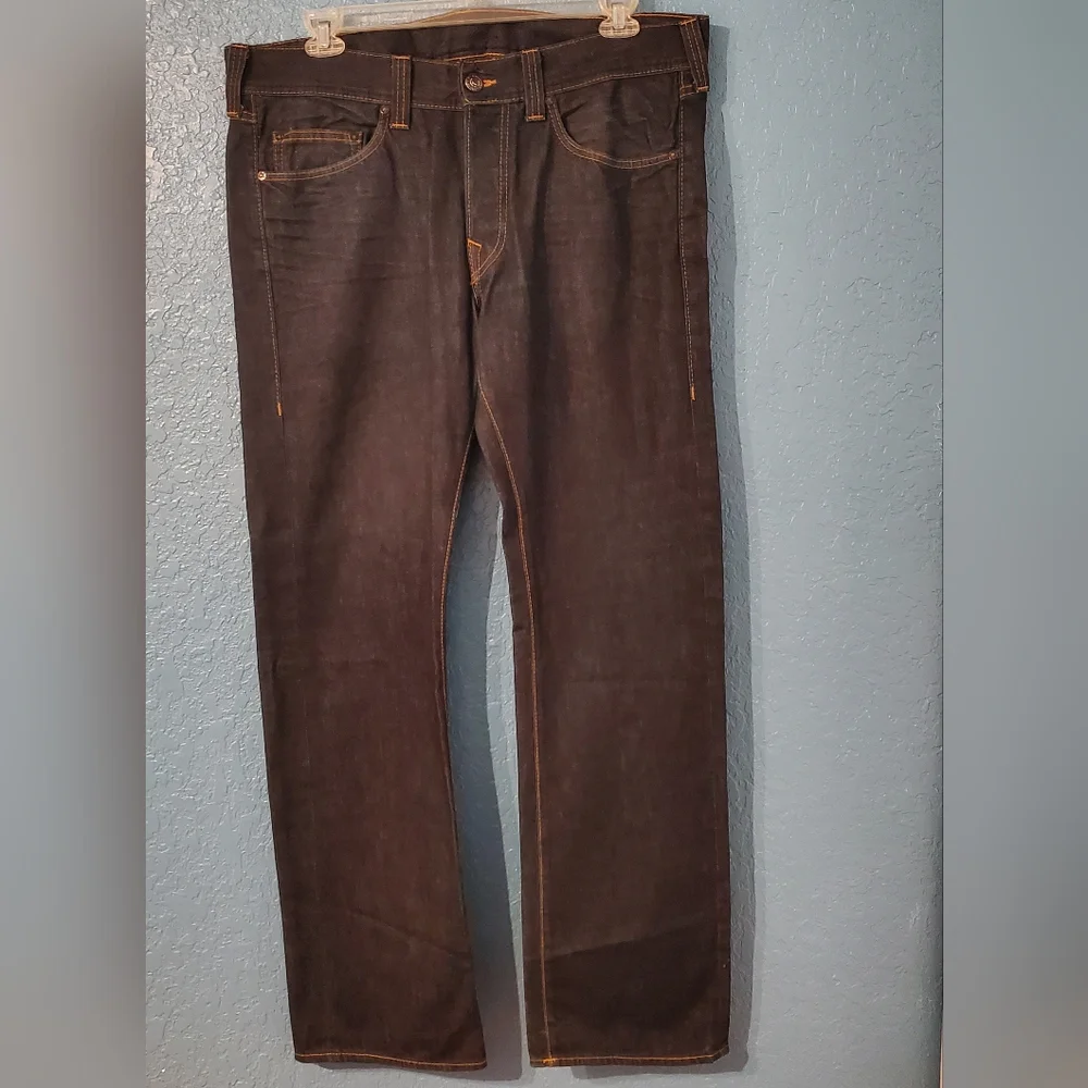 True Religion Jeans Men Straight Leg Phantom Blake  Dark Blue Denim 36 X 34